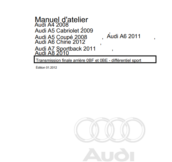 Manuel d’atelier Audi A6 RS6 A7 2011 2018 français { {{ Docautomoto }}