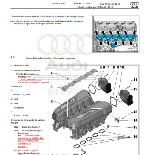 manuel d'atelier Audi R8 2007 2014 français { {{ Docautomoto }}