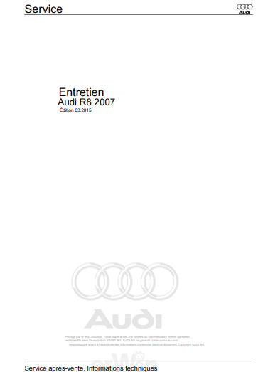 manuel d'atelier Audi R8 2007 2014 français { {{ Docautomoto }}