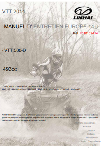 manuel d'atelier Linhai Hytrack 510 S 2014 français { {{ Docautomoto }}