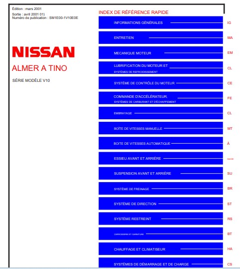 Manuel d'atelier Nissan Almera Tino 2001 français { {{ Docautomoto }}