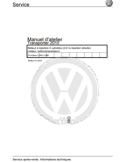Manuel d'atelier Volkswagen Transporter T5 2010 2015 français { {{ Docautomoto }}