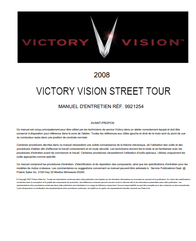 Manuel d'atelier Victory Vision 2008 français { {{ Docautomoto }}