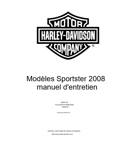 manuel d'atelier Harley Davidson Sportster 2008 pdf français { {{ Docautomoto }}
