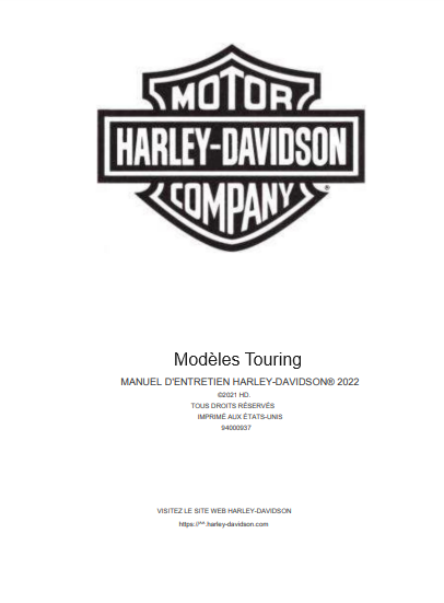 Manuel d'atelier harley Davidson Touring 2022 français { {{ Docautomoto }}