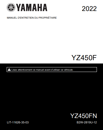 Manuel d'atelier Yamaha YZF 450 2022 français { {{ Docautomoto }}