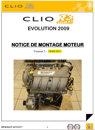 Manuel d'atelier moteur F4R Renault mégane 3 Rs Clio RS et R3 { {{ Docautomoto }}