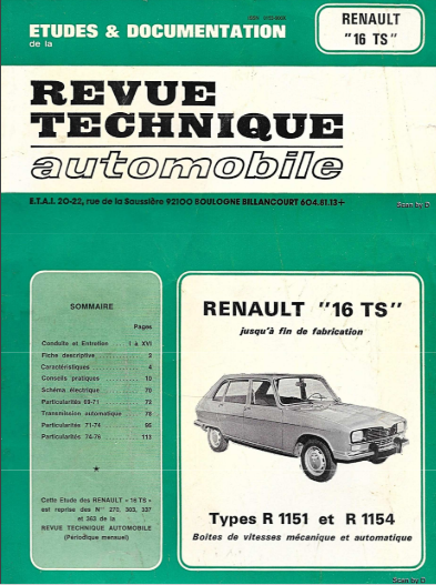 Manuels de réparation Renault 16 TS et TX { {{ Docautomoto }}