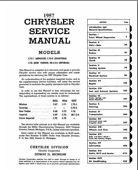 manuel d'atelier Chrysler 1957 + supplément 300C { {{ Docautomoto }}