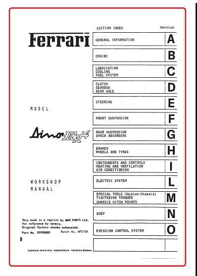 manuels d'atelier Ferrari Dino 308 GT4 { {{ Docautomoto }}