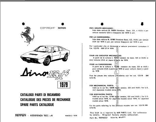 manuels d'atelier Ferrari Dino 308 GT4 { {{ Docautomoto }}