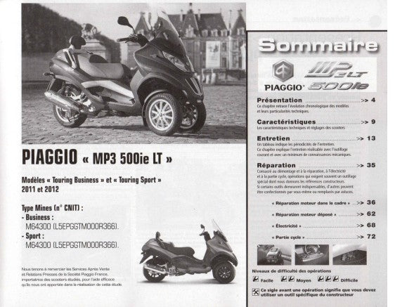 manuel d'atelier Piaggio 500 MP3 ie 2012 Docautomoto
