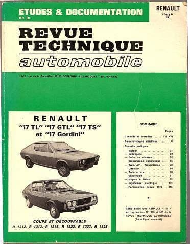 revue technique Renault 17 TS et Gordini { {{ Docautomoto }}