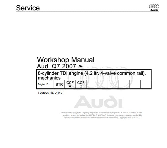 Manuel d'atelier réparation Audi Q7 2007 2017 { {{ Docautomoto }}