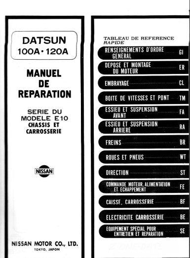 Manuels d'atelier réparation Datsun 100 et 120 A { {{ Docautomoto }}