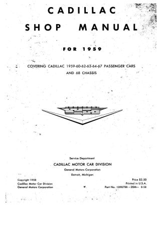 Manuel d'atelier Cadillac 1959 à 1967 { {{ Docautomoto }}