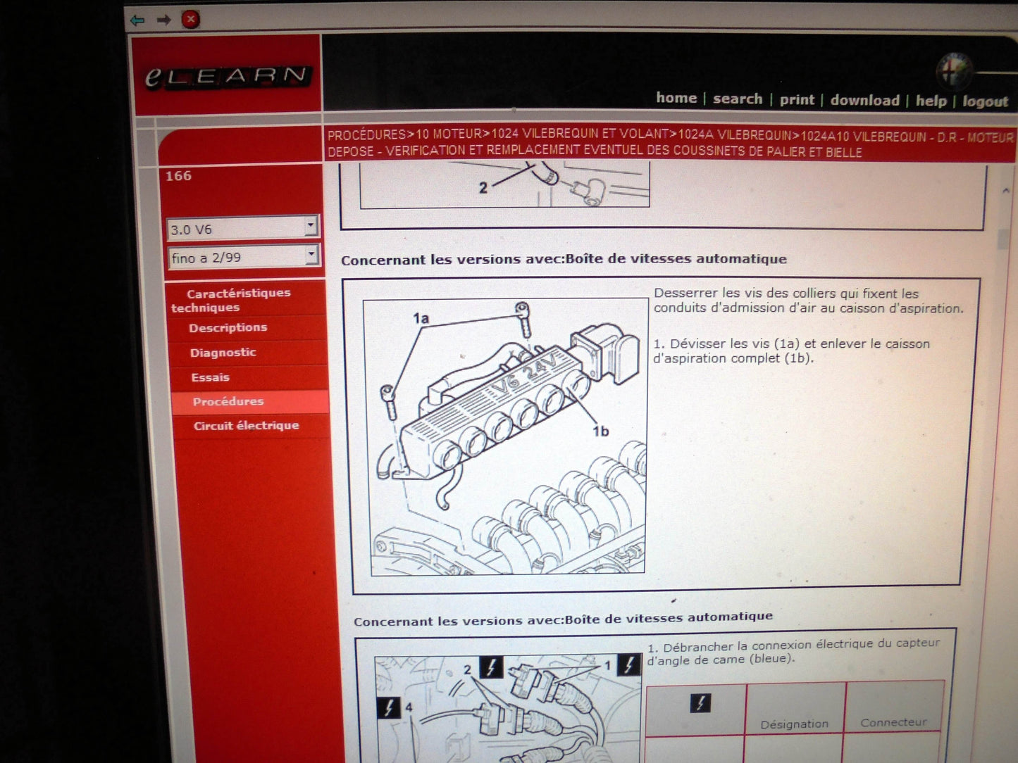 Manuel d'atelier E-Learn Alfa Roméo 166 { {{ Docautomoto }}