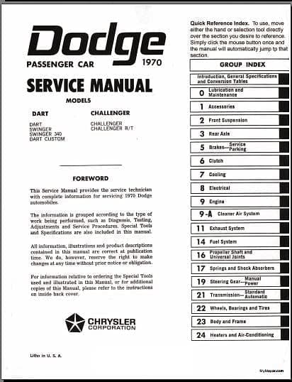 Manuel d'atelier Workshop manual Dodge Dart Challenger 1970 { {{ Docautomoto }}