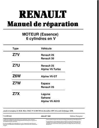 Manuel d'atelier moteur V6 PRV Peugeot Renault Volvo { {{ Docautomoto }}