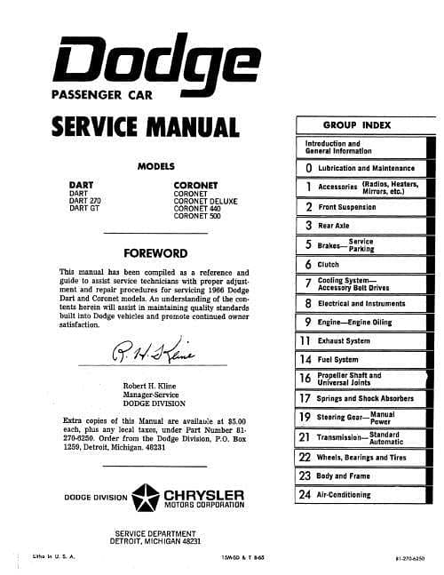 Manuel d'atelier workshop manual Dodge Charger 1969 { {{ Docautomoto }}