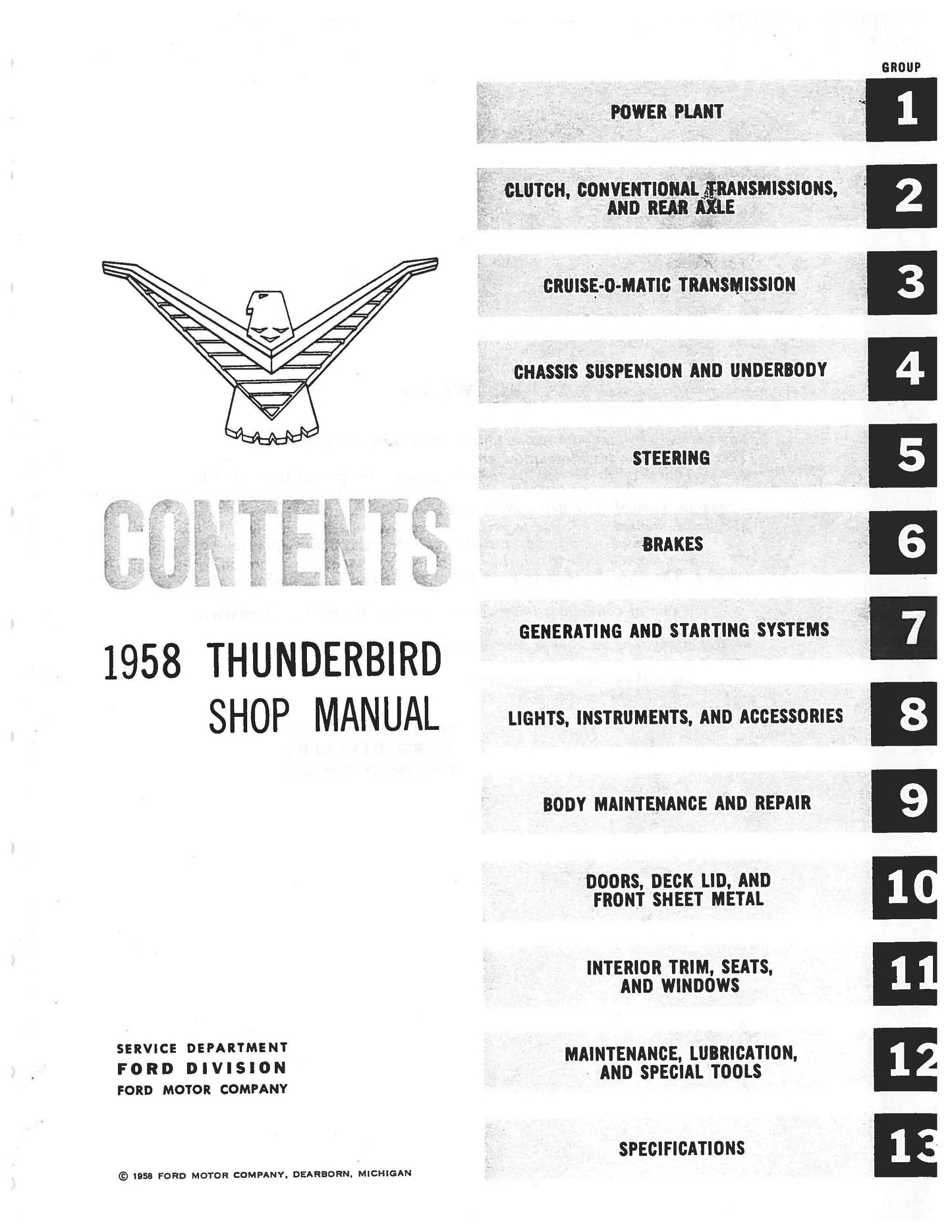 Manuel d'atelier Ford Thunderbird 1958 { {{ Docautomoto }}