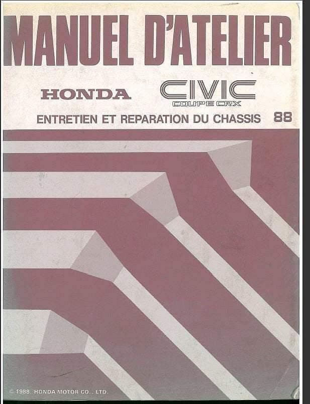 Manuels d'atelier français Honda CRX 1989 { {{ Docautomoto }}