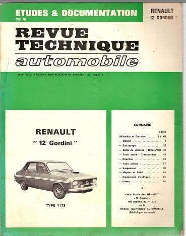 manuel d'atelier Renault 12 et R12 Gordini { {{ Docautomoto }}