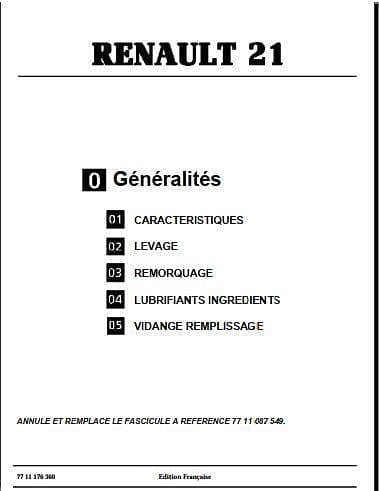 Manuel d'atelier Renault 21 Turbo { {{ Docautomoto }}