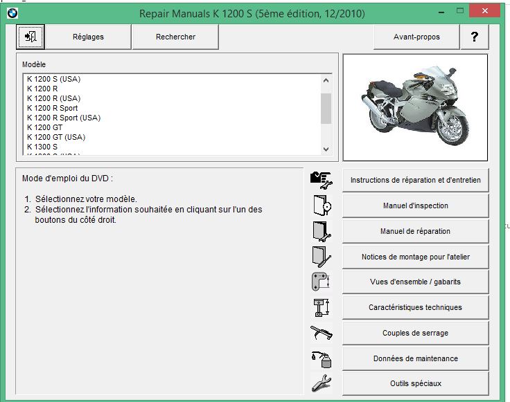 Manuel d'atelier BMW K1200 K1300 2010 français { {{ Docautomoto }}