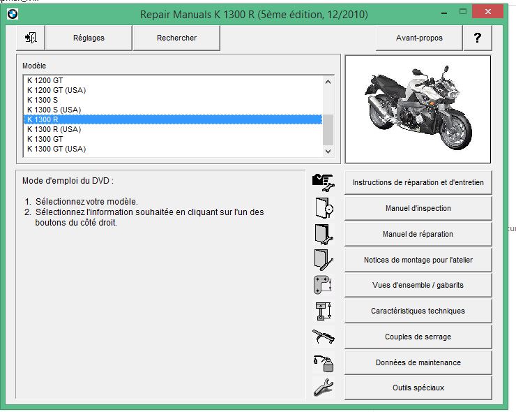 Manuel d'atelier BMW K1200 K1300 2010 français { {{ Docautomoto }}