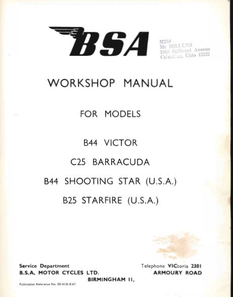 Manuel d'atelier BSA B44 B25 C25 { {{ Docautomoto }}