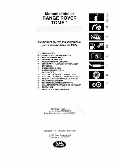 Manuel d'atelier Range Rover P38 95 2001 en français { {{ Docautomoto }}