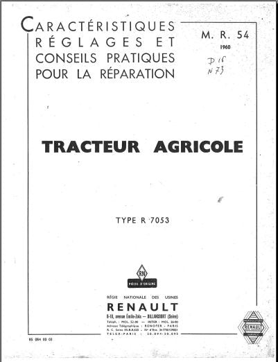 Manuel de réparation Tracteur Renault R7053 { {{ Docautomoto }}