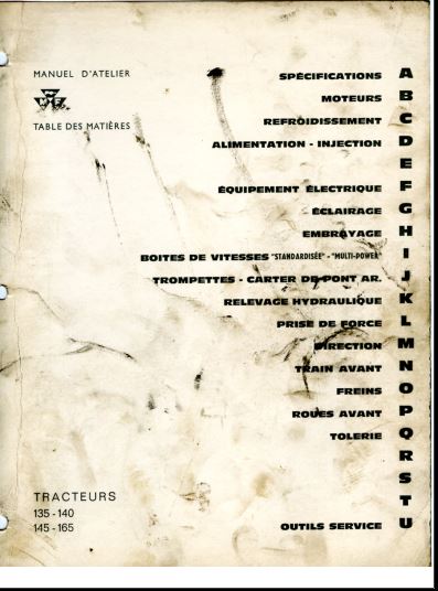 Manuels d'atelier Massey Ferguson 135 à 165 { {{ Docautomoto }}