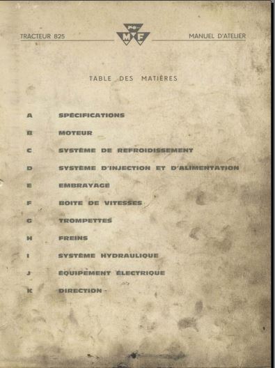 Manuels de réparation Massey Ferguson 825 et 835 { {{ Docautomoto }}