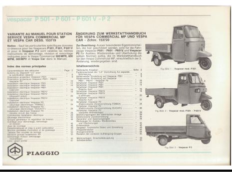Manuel station service Piaggio vespacar P501 P601 P2 { {{ Docautomoto }}