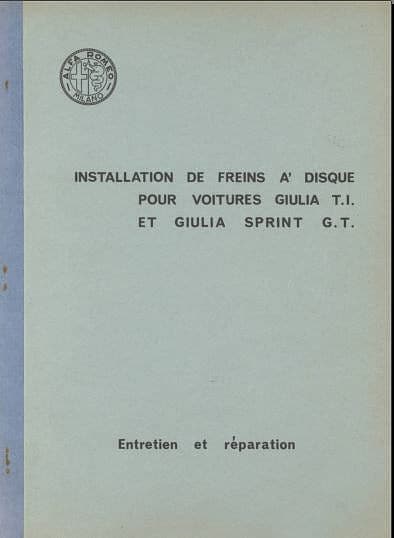 manuels d'atelier Alfa Romeo Giulia Bertone et Spider en français { {{ Docautomoto }}