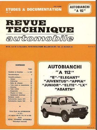 Manuels d'atelier Autobianchi A112 { {{ Docautomoto }}