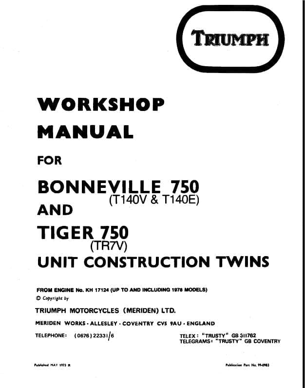 manuel d'atelier Triumph Bonneville Tiger 1973 1978 { {{ Docautomoto }}
