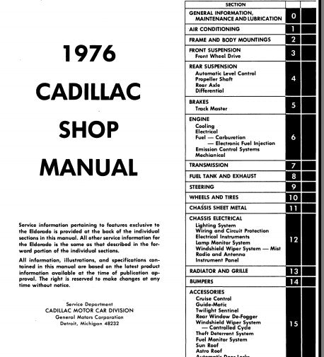 Manuel d'atelier Cadillac 1976 { {{ Docautomoto }}