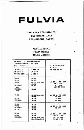 Manuels d'atelier Lancia Fulvia en français { {{ Docautomoto }}