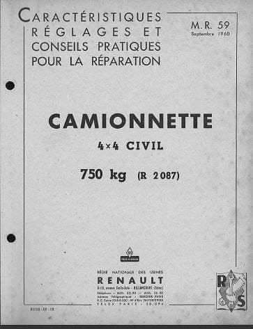 Manuels d'atelier et de réparation Renault r 2087 et Goelette { {{ Docautomoto }}