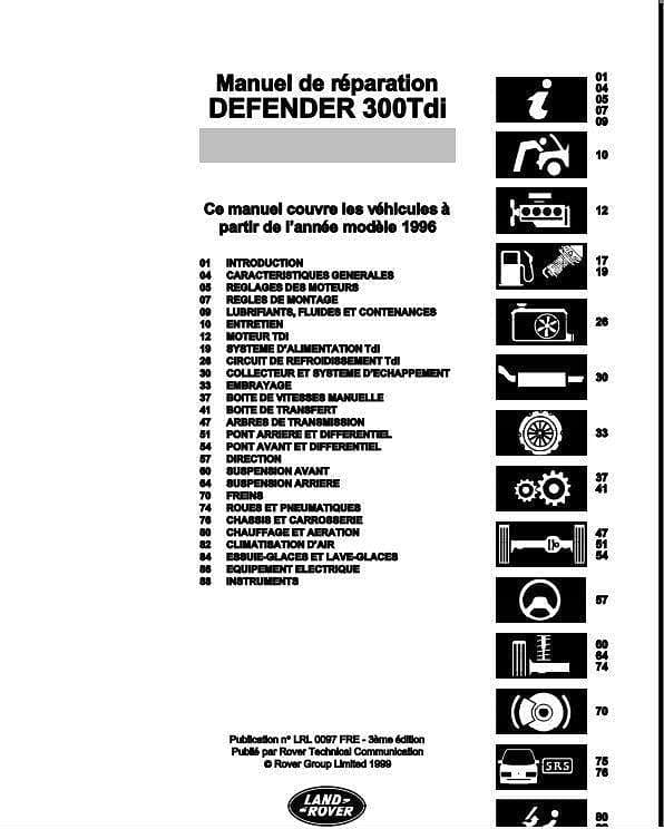 Manuel d'atelier Land Rover Defender Td5 et 300 tdi en français { {{ Docautomoto }}