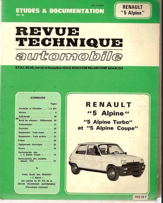 Manuels d'atelier Renault 5 dont Alpine et Alpine Turbo { {{ Docautomoto }}