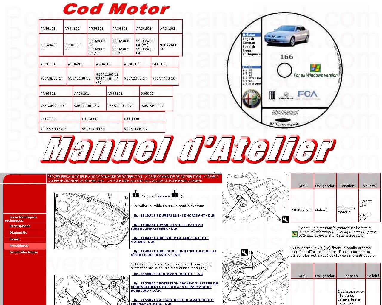 Manuel d'atelier E-Learn Alfa Roméo 166 { {{ Docautomoto }}
