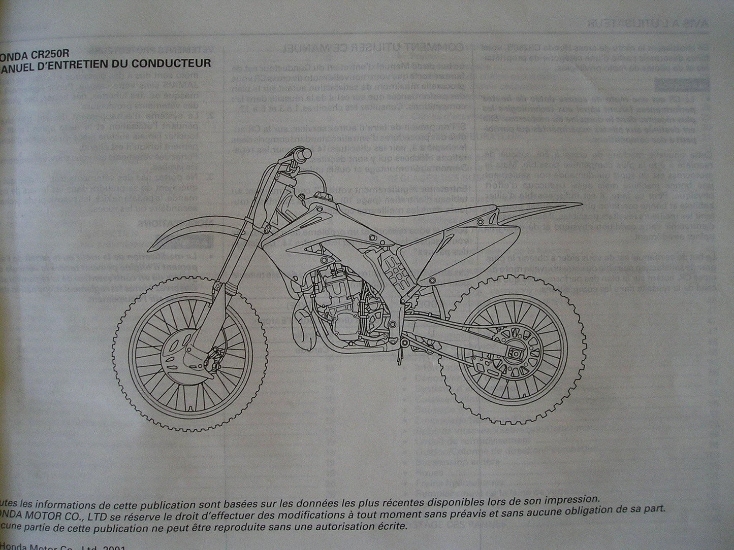 Manuel d'atelier Honda 250 CR 2002 { {{ Docautomoto }}