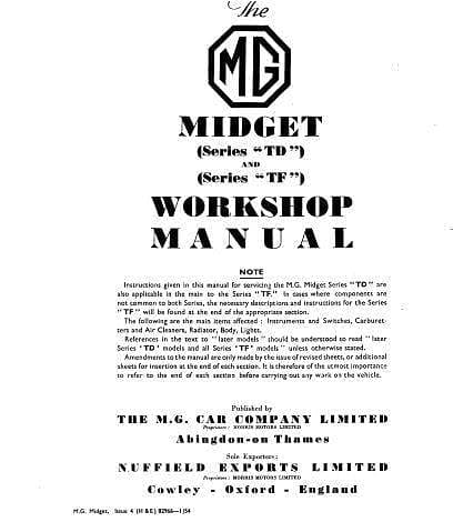 Manuel d'atelier MG Midget TD TF { {{ Docautomoto }}
