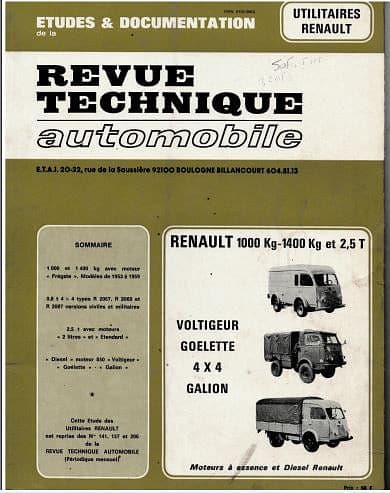 Manuels d'atelier et de réparation Renault r 2087 et Goelette { {{ Docautomoto }}