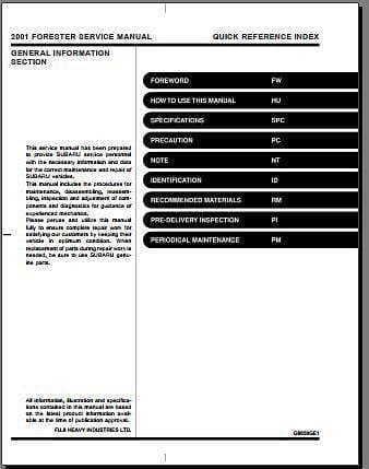 manuel d'atelier Subaru Forester 99 2004 { {{ Docautomoto }}