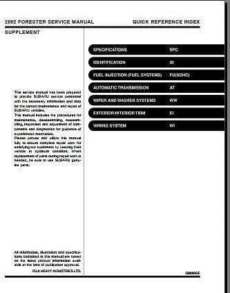 manuel d'atelier Subaru Forester 99 2004 { {{ Docautomoto }}